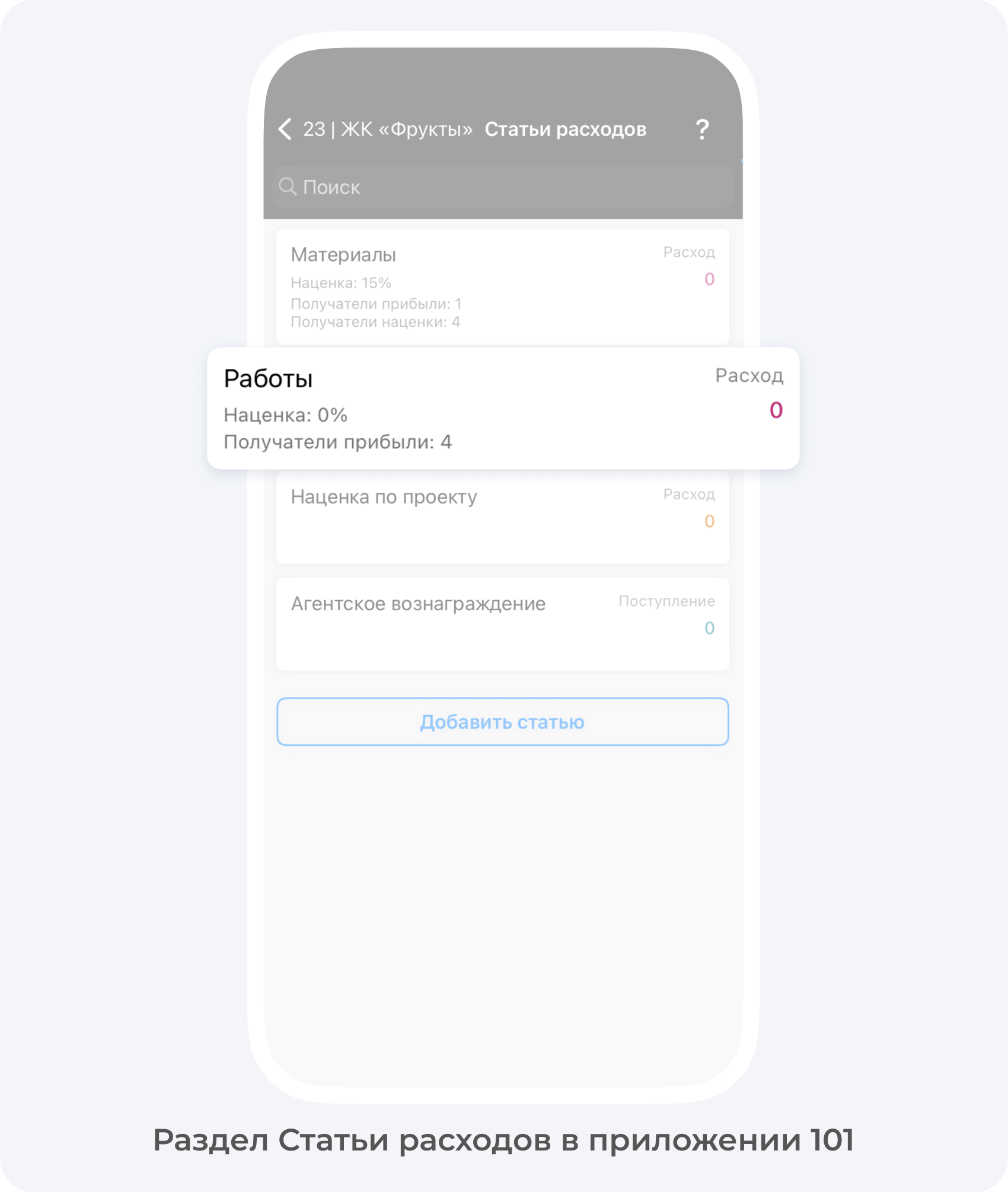 Статьи расходов в приложении 101
